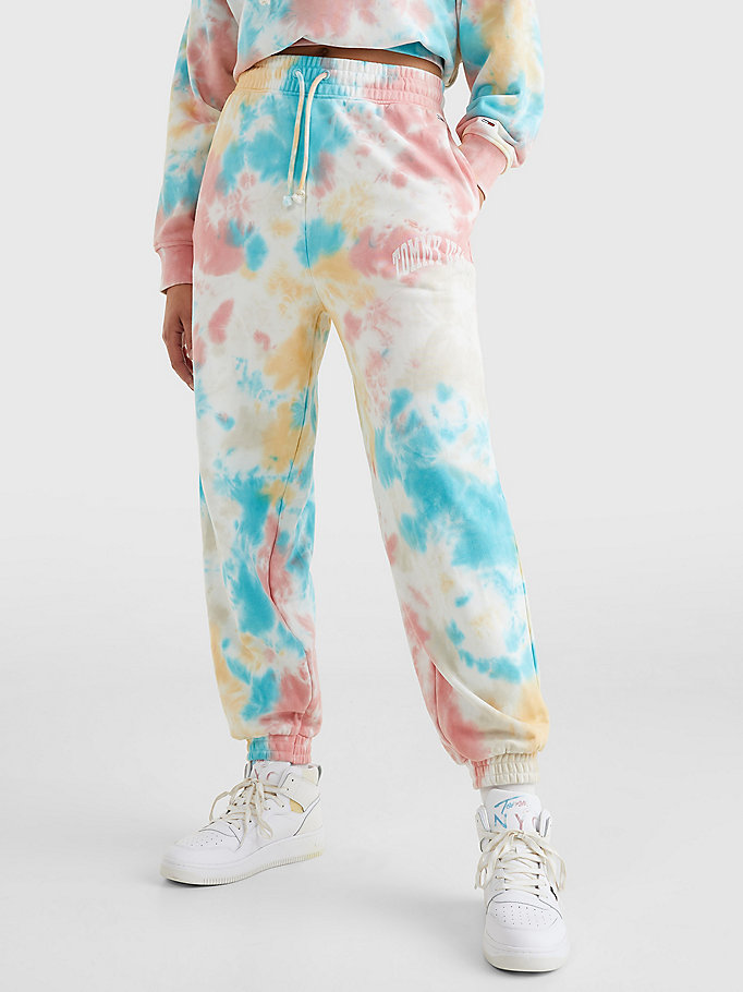 wit relaxed fit jogger met tie-dye voor dames - tommy jeans