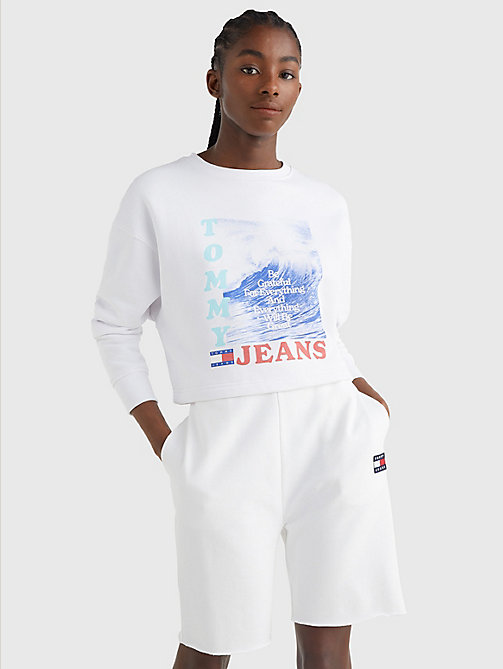 white wave print boxy cropped fit sweatshirt for women tommy jeans