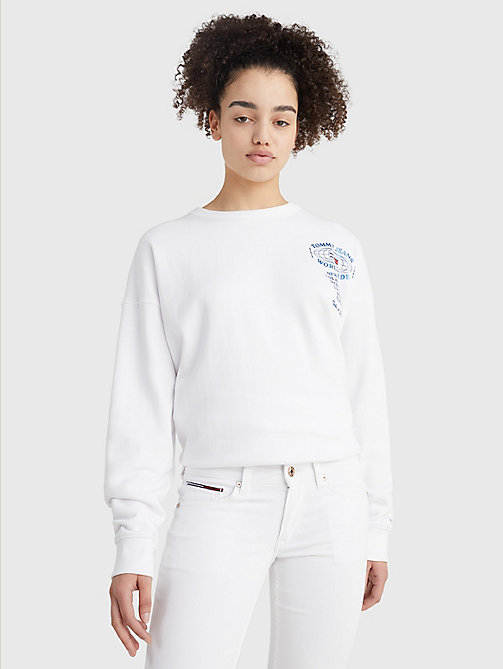 wit oversized sweatshirt met wereldbollogo voor women - tommy jeans