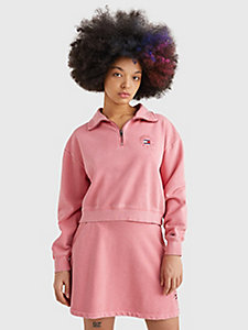pink quarter zip relaxed fit sweatshirt for women tommy jeans