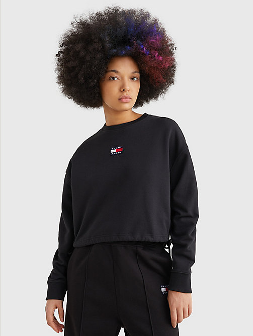 black badge cropped drawstring sweatshirt for women tommy jeans