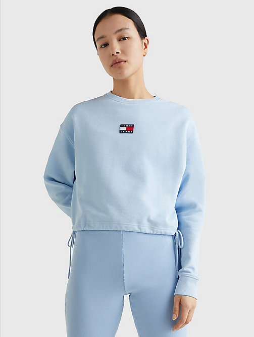 blue badge cropped drawstring sweatshirt for women tommy jeans