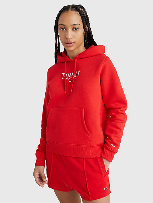 red essential logo hoody for women tommy jeans