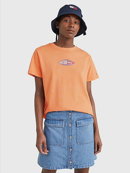 oranje relaxed fit t-shirt met surflogo voor dames - tommy jeans