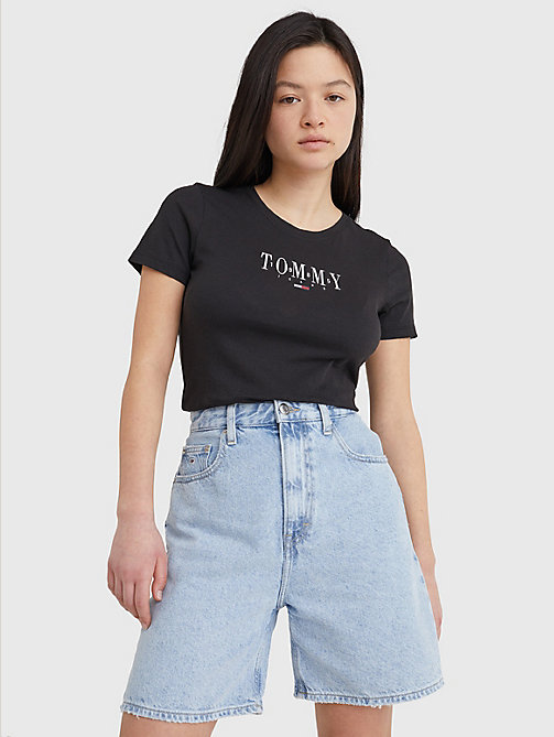 schwarz essential skinny fit t-shirt mit logo für damen - tommy jeans