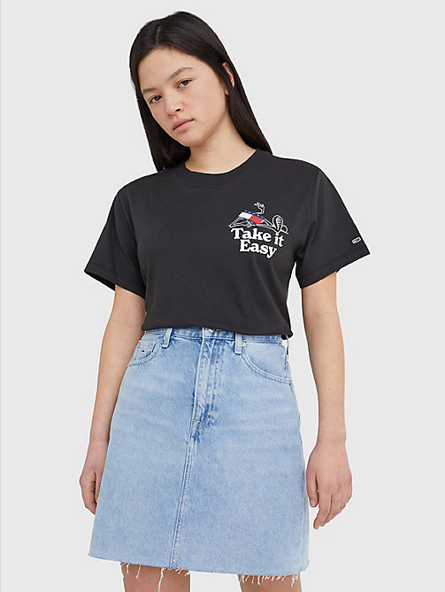 zwart relaxed fit t-shirt met slogan voor women - tommy jeans