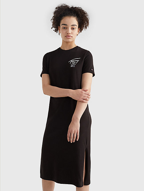 black signature logo t-shirt dress for women tommy jeans