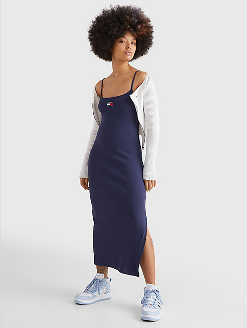 blue badge bodycon midi dress for women tommy jeans