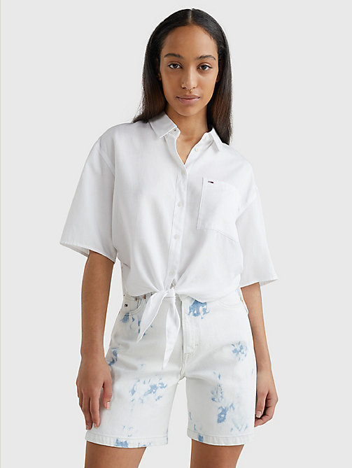 white tie-front shirt for women tommy jeans