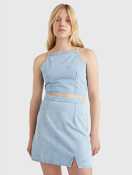 denim tie back denim chambray top for women tommy jeans