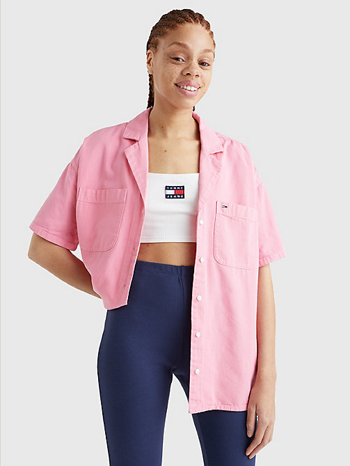 pink oversized short sleeve shirt for women tommy jeans