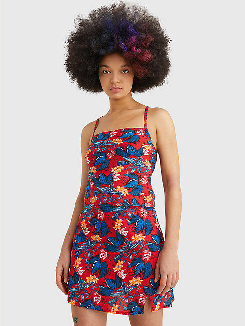 red tropical print tie-back camisole for women tommy jeans