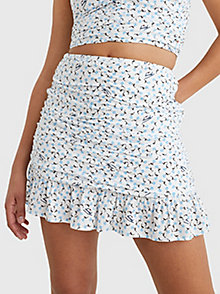 white ditsy floral ruched mini skirt for women tommy jeans