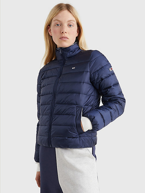 blue quilted zip-thru jacket for women tommy jeans