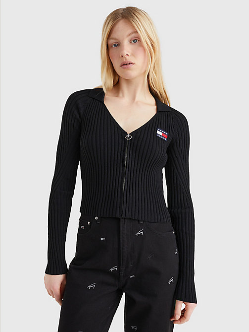 schwarz reißverschluss-cardigan mit badge für damen - tommy jeans