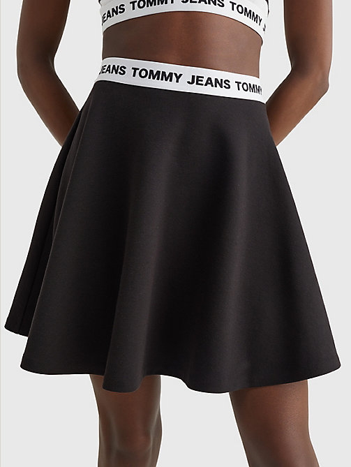 black logo waistband fit and flare skirt for women tommy jeans