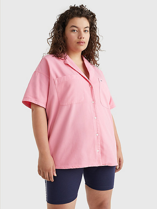 camisa curve oversize de manga corta rosa de mujer tommy jeans