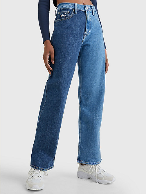 denim dwukolorowe luźne jeansy betsy ze średnim stanem dla kobiety - tommy jeans