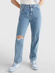 Tommy Hilfiger Denim Mid Rise Loose Ripped Boyfriend Jeans in Blue Womens Clothing Jeans Straight-leg jeans 