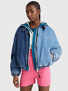 denim recycled denim two-tone bomber jacket for women tommy jeans
