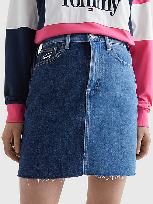 denim tweekleurige rok van gerecycled denim voor dames - tommy jeans