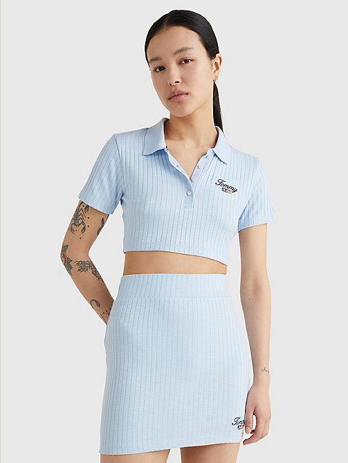 blue ribbed super cropped fit polo for women tommy jeans