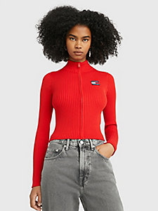 red badge ribbed zip-thru cardigan for women tommy jeans