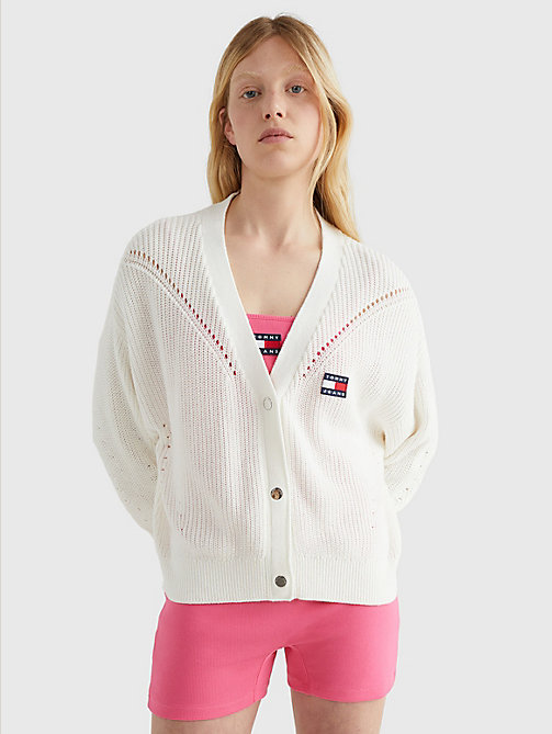 white badge knitted cardigan for women tommy jeans