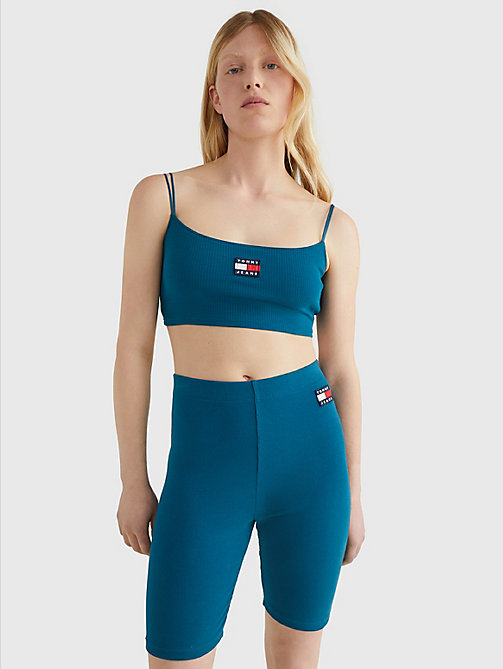 blue badge rib knit crop top for women tommy jeans