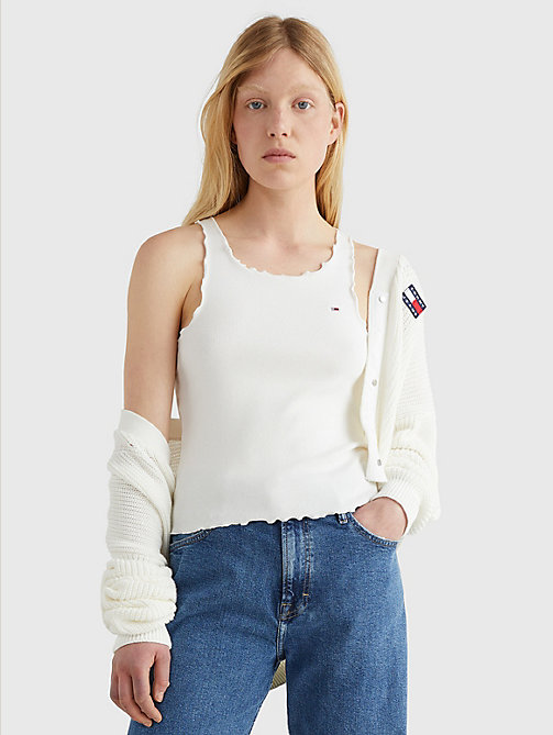 white lettuce trim skinny fit tank top for women tommy jeans