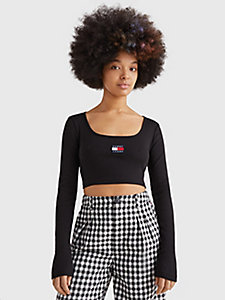 black badge long sleeve crop top for women tommy jeans