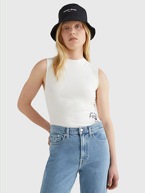 wit tanktop-body met geborduurd logo voor dames - tommy jeans
