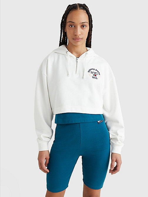 sudadera super cropped con capucha y logo blanco de mujer tommy jeans