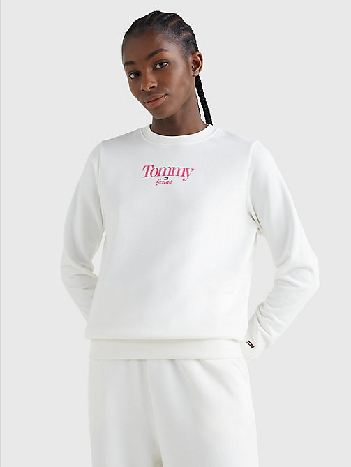 white essential logo crew neck sweatshirt for women tommy jeans
