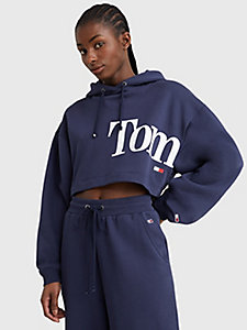 blue wraparound logo super cropped hoody for women tommy jeans