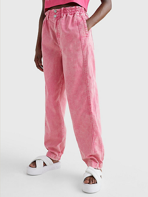pink wide leg denim joggers for women tommy jeans
