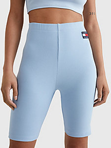 shorts da ciclista a coste con distintivo blu da donna tommy jeans