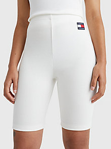 white badge rib-knit cycle shorts for women tommy jeans