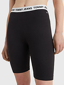 zwart fietsshort met logotailleband voor dames - tommy jeans