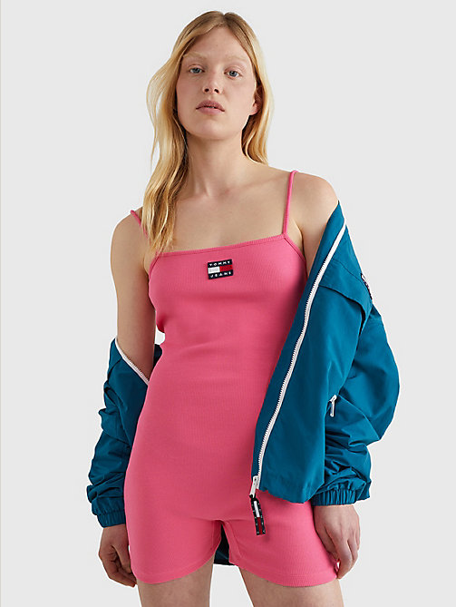 pink badge strappy sleeveless playsuit for women tommy jeans