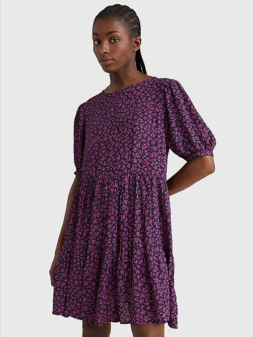 pink ditsy print tiered dress for women tommy jeans
