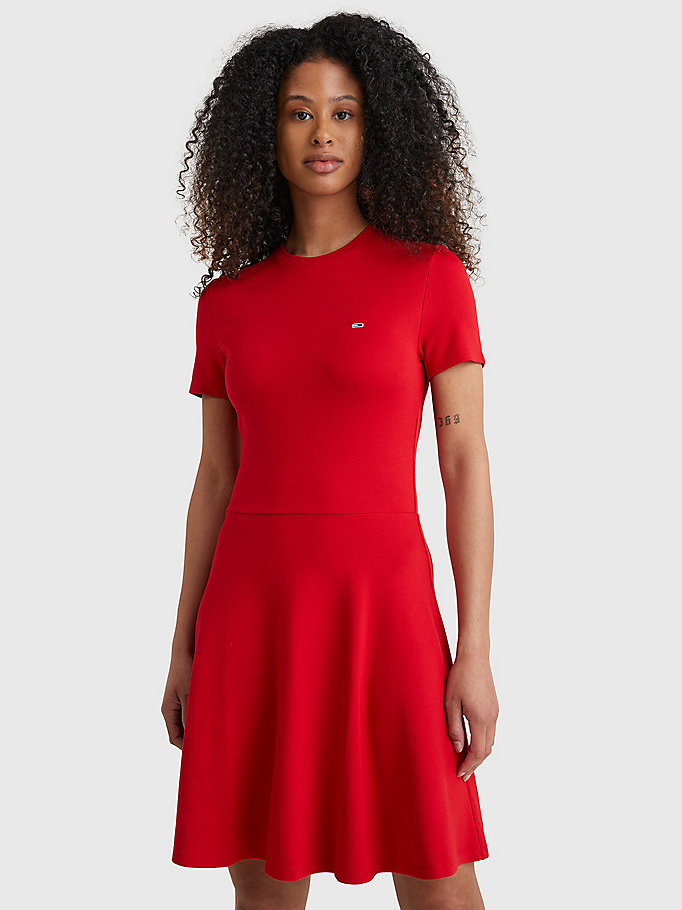 rood essential fit and flare jurk voor dames - tommy jeans