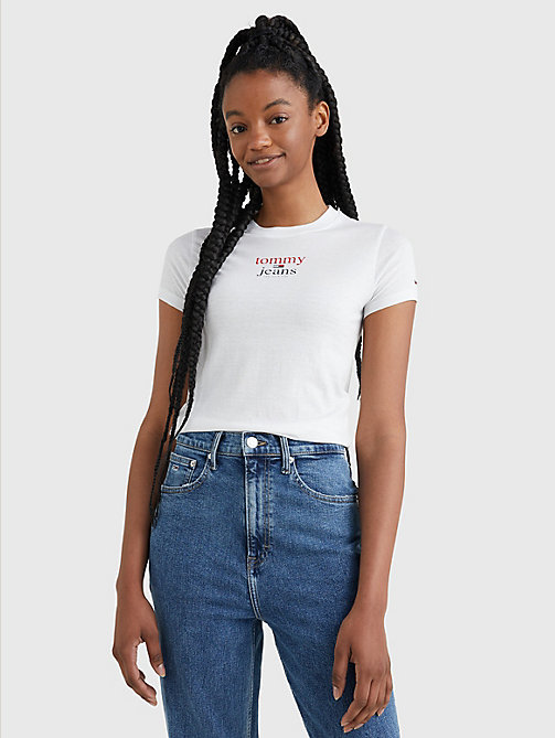 white essential logo t-shirt for women tommy jeans