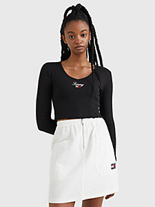 black cropped long sleeve t-shirt for women tommy jeans