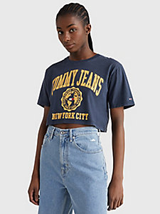 blue college super cropped logo t-shirt for women tommy jeans