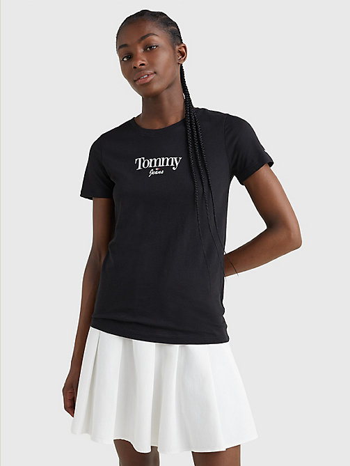 t-shirt moulant essential à logo noir pour femmes tommy jeans