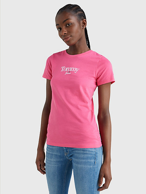 pink essential logo skinny fit t-shirt for women tommy jeans