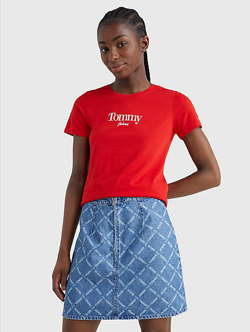 red essential logo skinny fit t-shirt for women tommy jeans