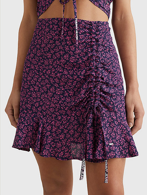 pink ditsy floral ruched mini skirt for women tommy jeans