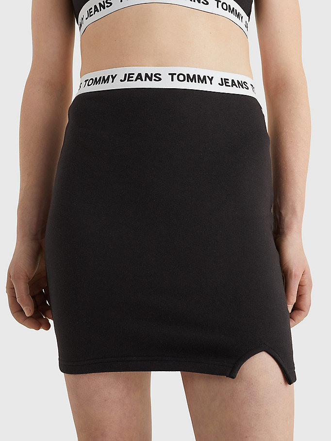 schwarz bodycon-minirock mit logo-taillenbund für damen - tommy jeans